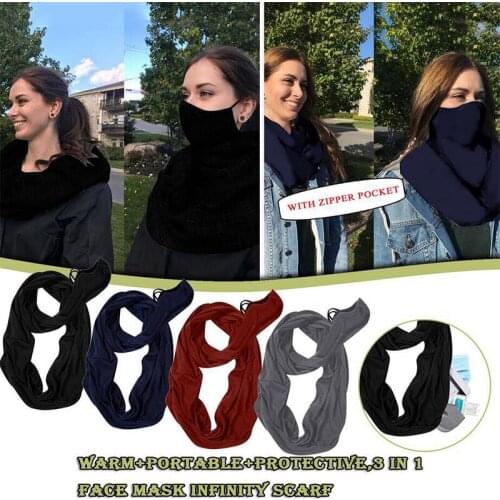 Multi-function Protective Warm Cotton Scarf Face Cover Mask Washable Reusable Mouth Mask with Hidden Zipper Pocket