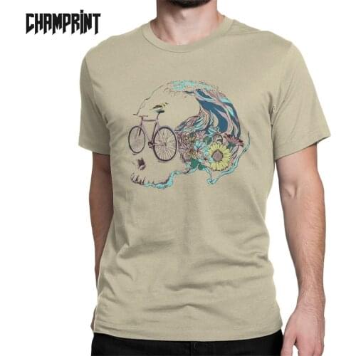Bike Ride Skull Skeleton Flower T-Shirt for Men Novelty Cotton Tee Shirt Round Collar Short Sleeve T Shirt Gift Clothes