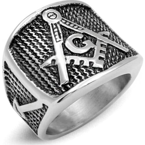 Retro Freemasonry Ring Personality Fashion Mens Ring Stainless Steel Ring Titanium Steel Ring