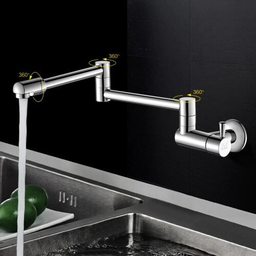 Wall Mounted Pot Filler Faucet Single Hole Folding Kitchen Sink Faucets Swivel Tap Solid Brass Single Cold Water Rotate Spigots