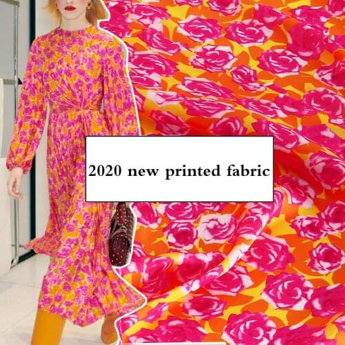 Non-stretch satin polyester fabric cloth meter material rose printed dress sewing clothing scarf handmade fabric alibaba express