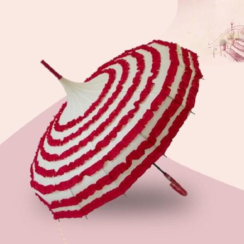 New Fashionable 16-bone-striped Lace Pagoda Umbrella for Weddings Semi-automatic Rain and Sunshine Dual-purposeumbrella