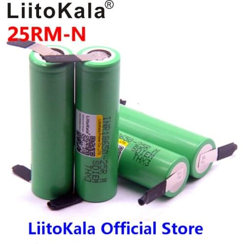4pcs LiitoKala original 18650 2500mAh Battery INR1865025R 3.6 V Discharge 20A Dedicated Battery Power for + DIY Nickel