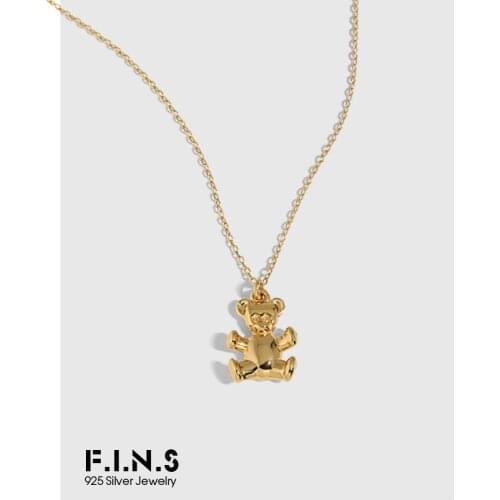 F.I.N.S CHIC Cute Bear 100% S925 Sterling Silver Clavicle Chain Necklace Cartoons Small Bear Pendant Silver 925 Fine Jewelry