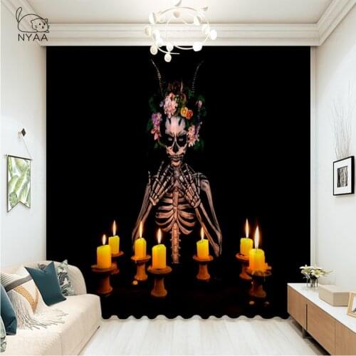 Funny Skull Skeleton Print Curtain For Living Room Cartoon Decoration Window Curtain Dorm Room Europe Curtain Rope Micro Shading