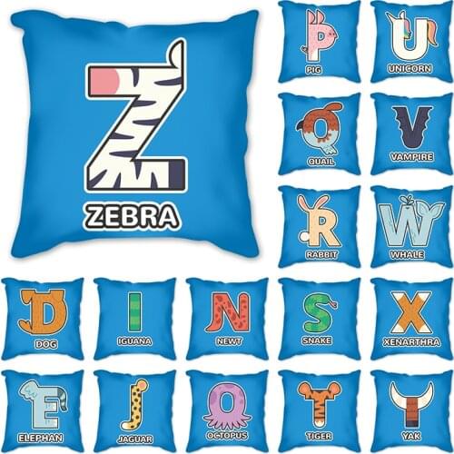 Blue cushion cover 26 English letters pillow cover linen chair office car home decoration pillow case 45cm Throw Cushion Cover