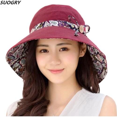 SUOGRY Womens Sun Hat Hindawi Summer Reversible UPF 50+ Beach Hat Foldable Wide Brim Cap