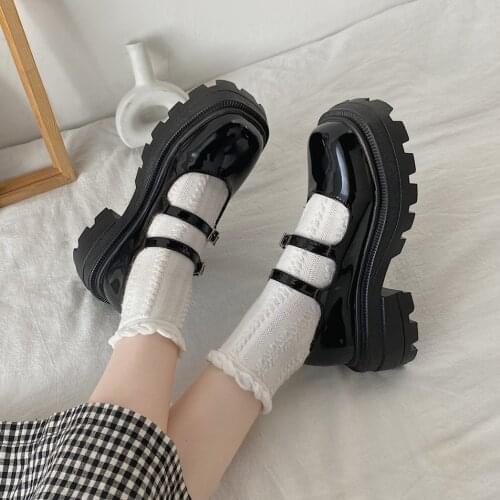 Lolita Shoes Black Japanese Style Mary Jane Shoes Vintage Soft Girls High Heels Waterproof Platform Womens Runway Sneakers