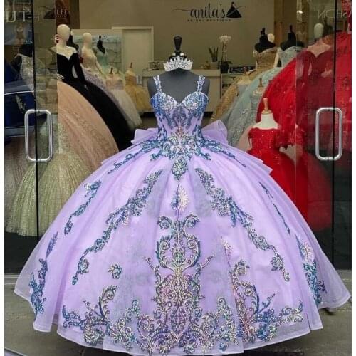 Gorgeous Lavender Quinceanera Dresses with detachable sleeve Sequin Appliqued Vestidos De 15 Anos Sweet 16 Ball Gown Prom Dress