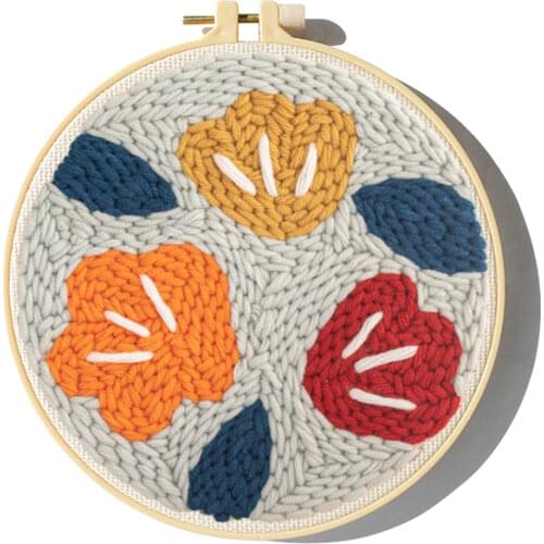 Vintage Flowers Punch Needle Embroidery Kit for Beginners Easy Embroidery DIY Needlework Wool Work Home Decor Custom Embroidery