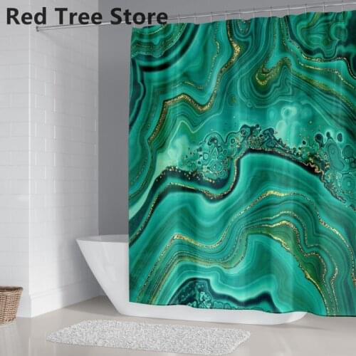 High-quality Green Quicksand Digital Printing 3D Marble Pattern Shower Curtain Polyester Fabric Bathing Curtains Bathroom Decor