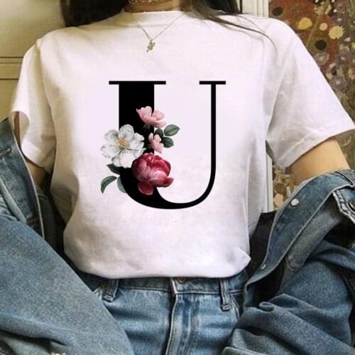 Women t-shirts Fashion Harajuku Casual White Tops Tee Female T-Shirt Summer 26 English Alphabet Print Short sleeve Ladies Tshirt