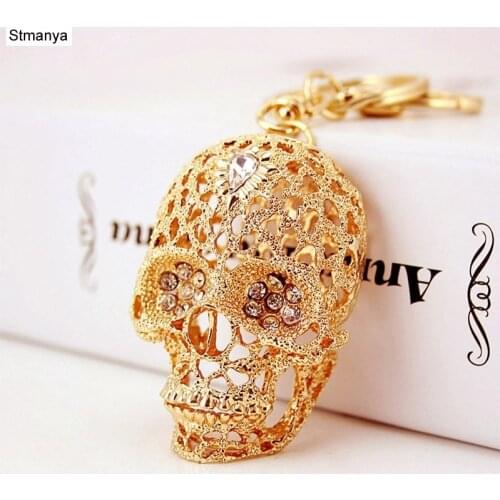 Skull Key chain New High Quality Rhinestones Skeleton KeyChains Bag charm Car Key ring Bag Gift wholesale K1583