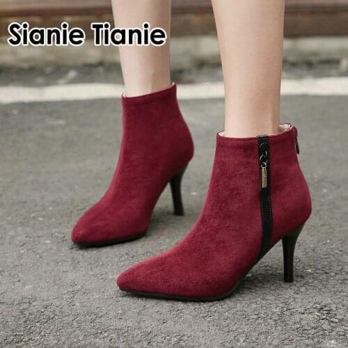 Sianie Tianie Women Boots 2020 Fashion Buckle Ankle Boots For Women Thin Heel Autumn Female Shoes Super High Heel Bottes Femme