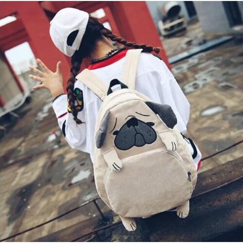 Women Backpack Schoolbag Canvas Cute Dog Ear Embroidery Corduroy Backpack Female Vintage Notebook Backpack For Girls School