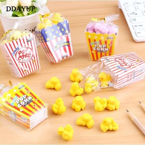 1 Pack Kawaii Food Popcorn Eraser Children Stationery School Supplies Rubber Pencil Erasers Correction Kids Girl Toy Gift