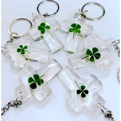 FREE SHIPPING yqtdmy 12 pcs Cross key chain four leaf clover fashion Hawaii Brand NEW