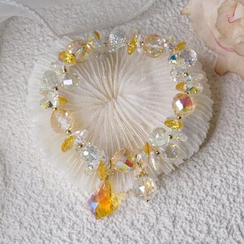 2 Styles Light Yellow Crystal Beaded Strand Bracelets for Women Female Sweet Party Fashion Jewelry Gifts for Girlfriend YBR460