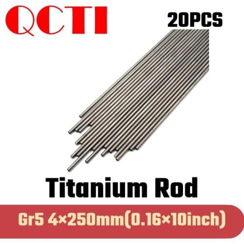 20pcs Gr5 4mm dia x 250mm length Titanium Alloy Round Bar Rod Industry Machine Use DIY Anti-corrosion Material