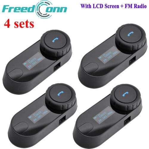4 pcs FreedConn TCOM-SC Bluetooth BT Motorcycle Helmet Intercom Interphone Headset with LCD screen + FM Radio