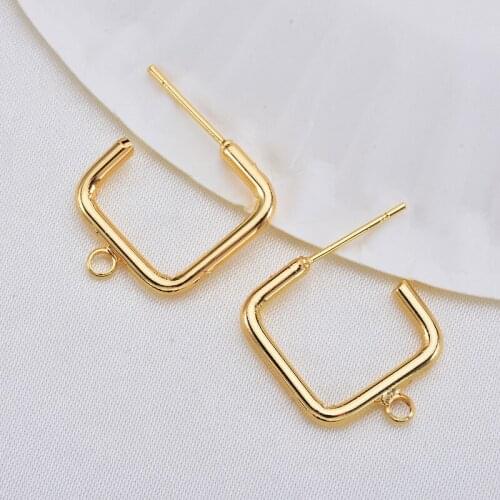 6pcs Gold Pated Square Charm Copper Earring Clasps Hooks Diy Ear Wire Connectors For Jewelry Making