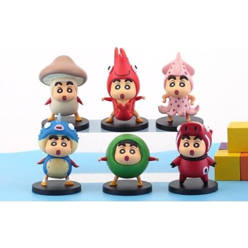 Bandai Anime Action 6pcs/set Figures Shinnosuke Nohara Food Series Cake Baking Decoration Cartoon PVC Model Toy Doll Ornaments