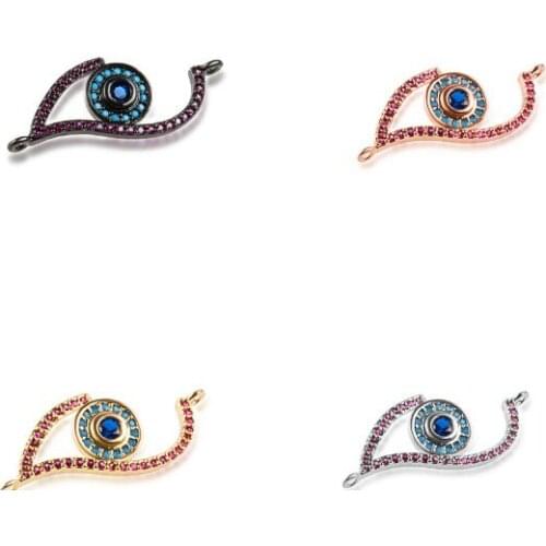 12*29mm Evil eye crystal micro pave cz zircon cubic zirconia beads copper silver gold plated bracelet accessories nj454