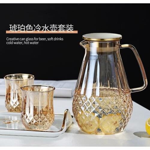 2000ML large capacity heat-resistant glass teapot,Champagne color explosion-proof kettleHousehold juice coffee kitchen supplies