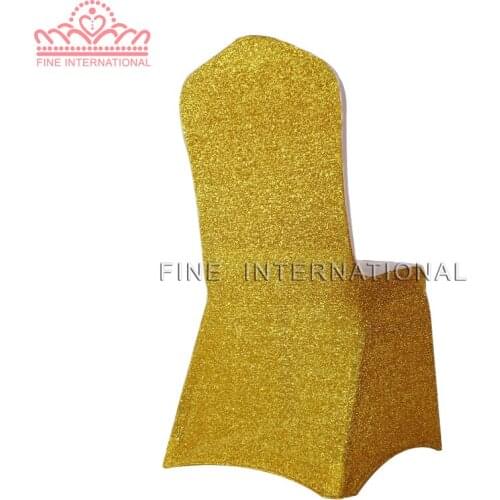 50 pcs Free Shipping Gold Glitter And Spandex Chair Cover Gold/Sliver/Blue/Pink White And Gold For Wedding Banquet Hotel Decor