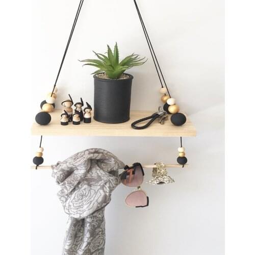 Nordic Style Children Room Decorative Shelf Wooden Bead Double-layer Swing Rack Shelves Nursery Home Wall Decor Kids Bedroom Dec