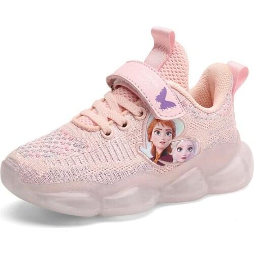 Disney Girls Sneakers New Autumn Frozen Cute Princess Elsa Kids Sport Shoes For Baby Girls Boy Cartoon Kids Running Sneakers