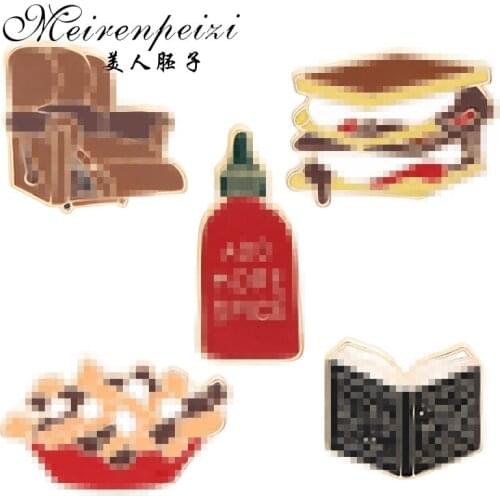 Meirenpeizi Enamel Pin sofa hamburger Castor Book Read Brooch Lapel Pin Custom Badge Gift for Kids Girl