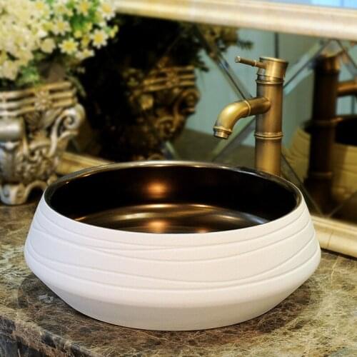 Artistic porcelain Countertop ceramic bathroom sink wash basin ceramic decorative bowls white gold