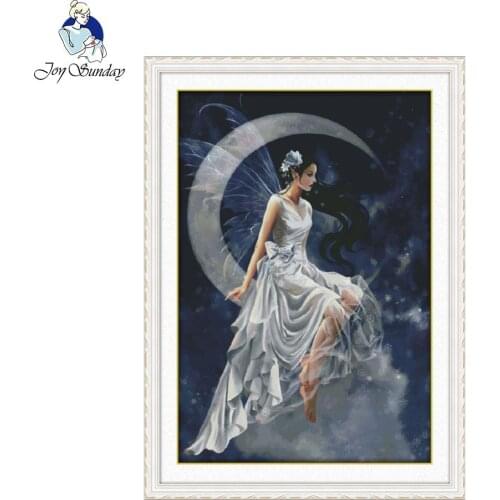 Joy Sunday Figure Style The moon fairy Counted 11CT Printed Fabric 14CT Canvas Cross Stitch for DIY Hand Embroidery Home Decor