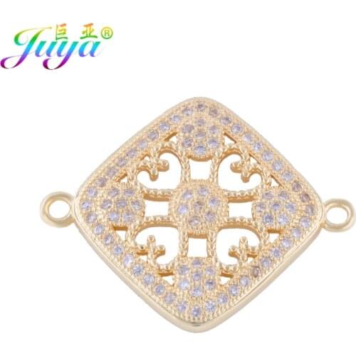 Juya DIY Gold Floating Hearts Pattern Square Charm Connectors Accessories For Women Needlework Jewelry Making Supplies