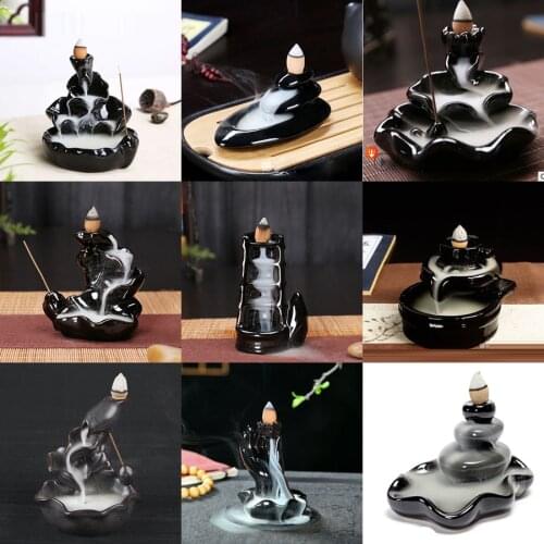 Backflow Incense Burner Black Smoke Incense Waterfall for Home Decor Ceramic Incense Base Living Room Decoration Dropshipping