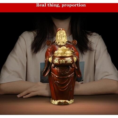 Brass God of Wealth The statue Chinese cornucopia fortune ornaments High-end home living room office decoration statue 26cm