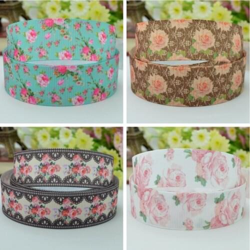 10 Yards 22mm 7/8" Flowers Lace wedding Printed grosgrain ribbon hair bow Headwear DIY hair accessories retail