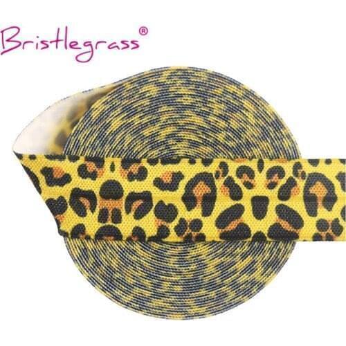 BRISTLEGRASS Wholesale 50 Yard 3/4" 20mm Yellow Leopard Print FOE Foldover Elastic Spandex Satin Band Hair Tie Tutu Dress Sewing