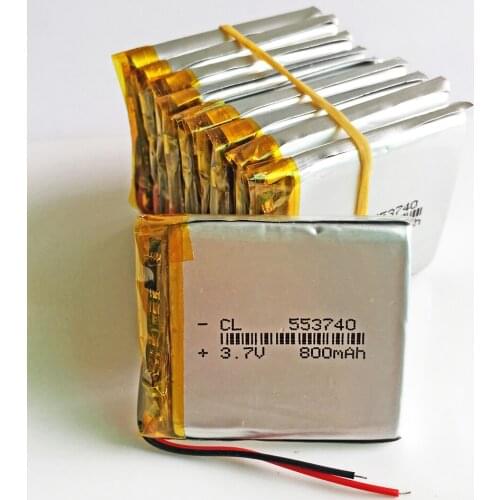 10 pcs 3.7V 800mAh Lithium Polymer LiPo Rechargeable Battery Li cells 553740 For Mp3 PAD DVD E-book speaker headset 5.5*37*40mm
