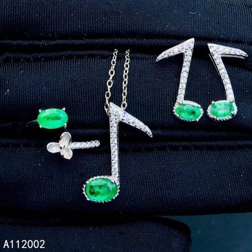 KJJEAXCMY fine jewelry natural Emerald 925 sterling silver women pendant earrings ring set support test noble hot selling