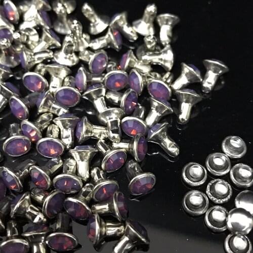 New Coming DIY 50PCS 6MM Cyclamen Opal CZ+++ Hardware Rivets Purple Opal Crystal Rivets Leather Craft Punk Studs Fit DIY Making