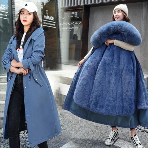 New Winter Long Coat Women Warm Thickness Hooded Parkas Plus Size Large Fur Collar Embroidery Jackets Padded Coats