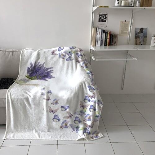 Purple Lavender Butterfly Throw Blanket Picnic Travel Blanket Portable Soft Bedspread Microfiber Flannel Blankets for Beds