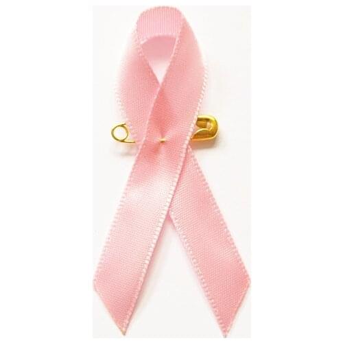 Wholesale 500pcs/lot Breast Cancer Awareness Bling Pink Satin Ribbon Bow with Gold Pin Cancer RIbbon Charms Free Shipping