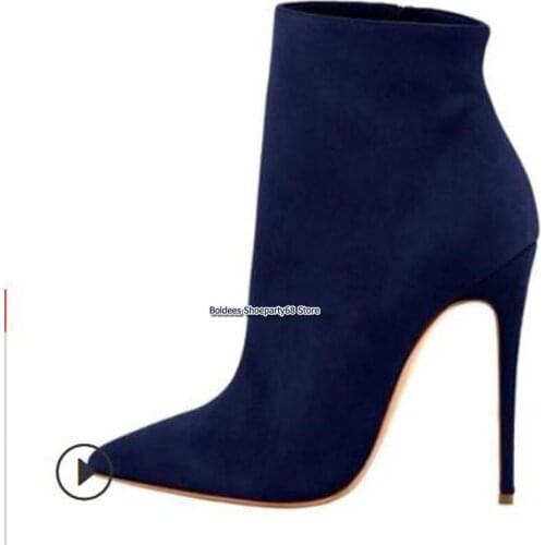 Sexy Thin High Heel Leather Woman Ankle Boots Ladies Slip On Spring Fall Autumn Short Boot Plus Size 45