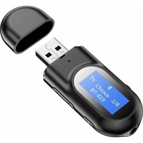 Bluetooth 5.0 transmitter receiver, wireless audio receiving and transmitting combo Active search device LCD display screen