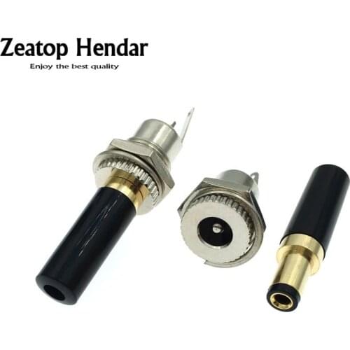 1Set Copper Gold Plated 5.5 x 2.5mm / 5.5 x 2.1mm DC Power Plug Male Plug + Female Socket for Welding Linear Power Output Line