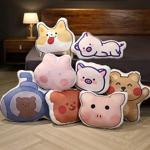 Cute Cartoon Printing Animals Plush Pillow Soft Stuffed Dog Bear Piggy Rabbit Doll Home Decor Sofa Cushion Kids Birthday Gifts