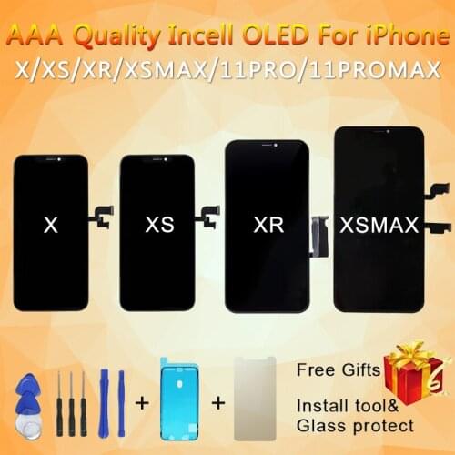 AAA+++ OLED for iPhone X XR XS Max LCD display replacement for iPhone 11 Pro Max Incell with 3D touch component True Tone